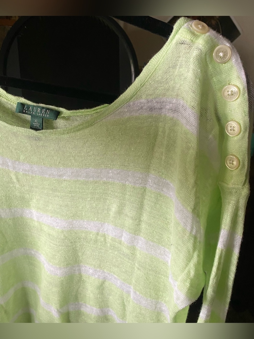 Ralph Lauren Light Lime and White Striped Long Sleeve Top - Picture 7 of 7